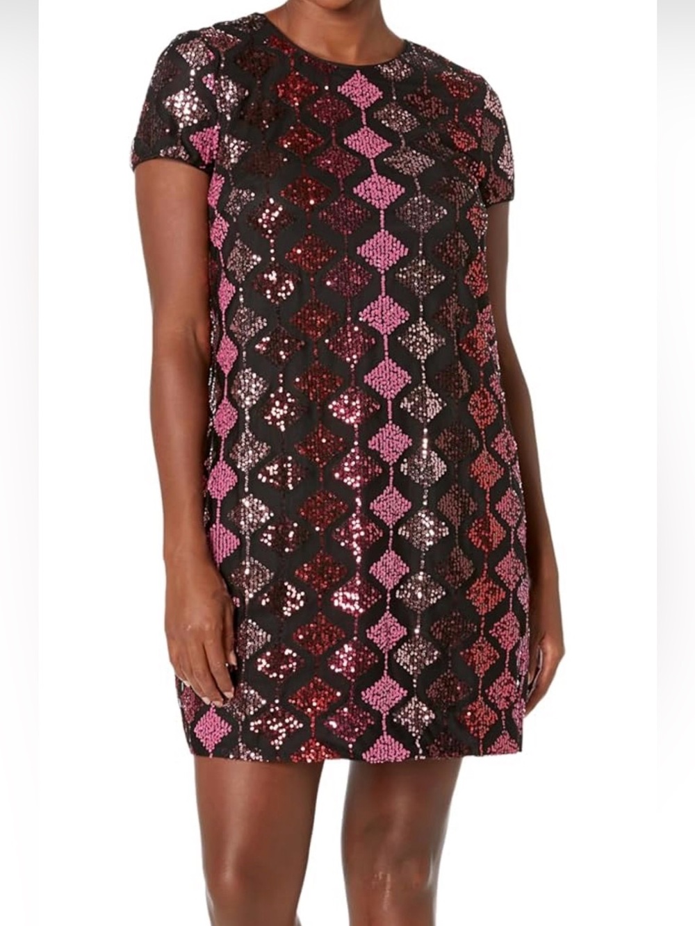 NWT London Times Black Red & Pink Mini Sequins Dress, 10